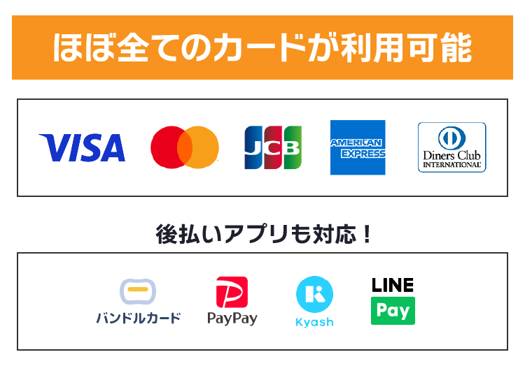 ほぼ全てのカードが利用可能